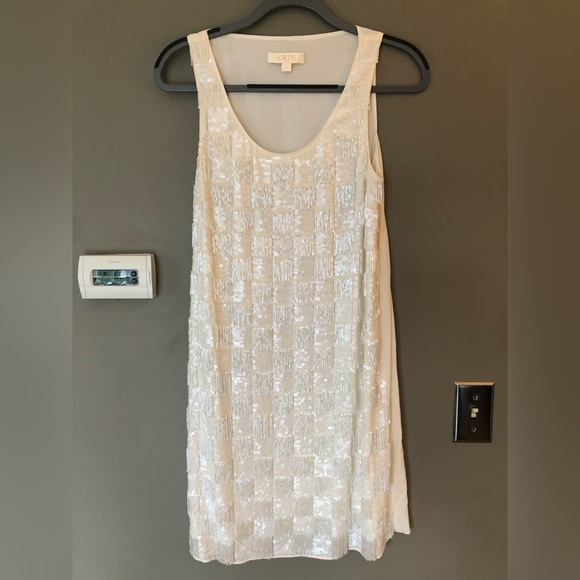 ERIN BY ERIN FETHERSTON Ivory Beaded & Sequins Checkered Dress Size 2 *FLAW* - Picture 3 of 10